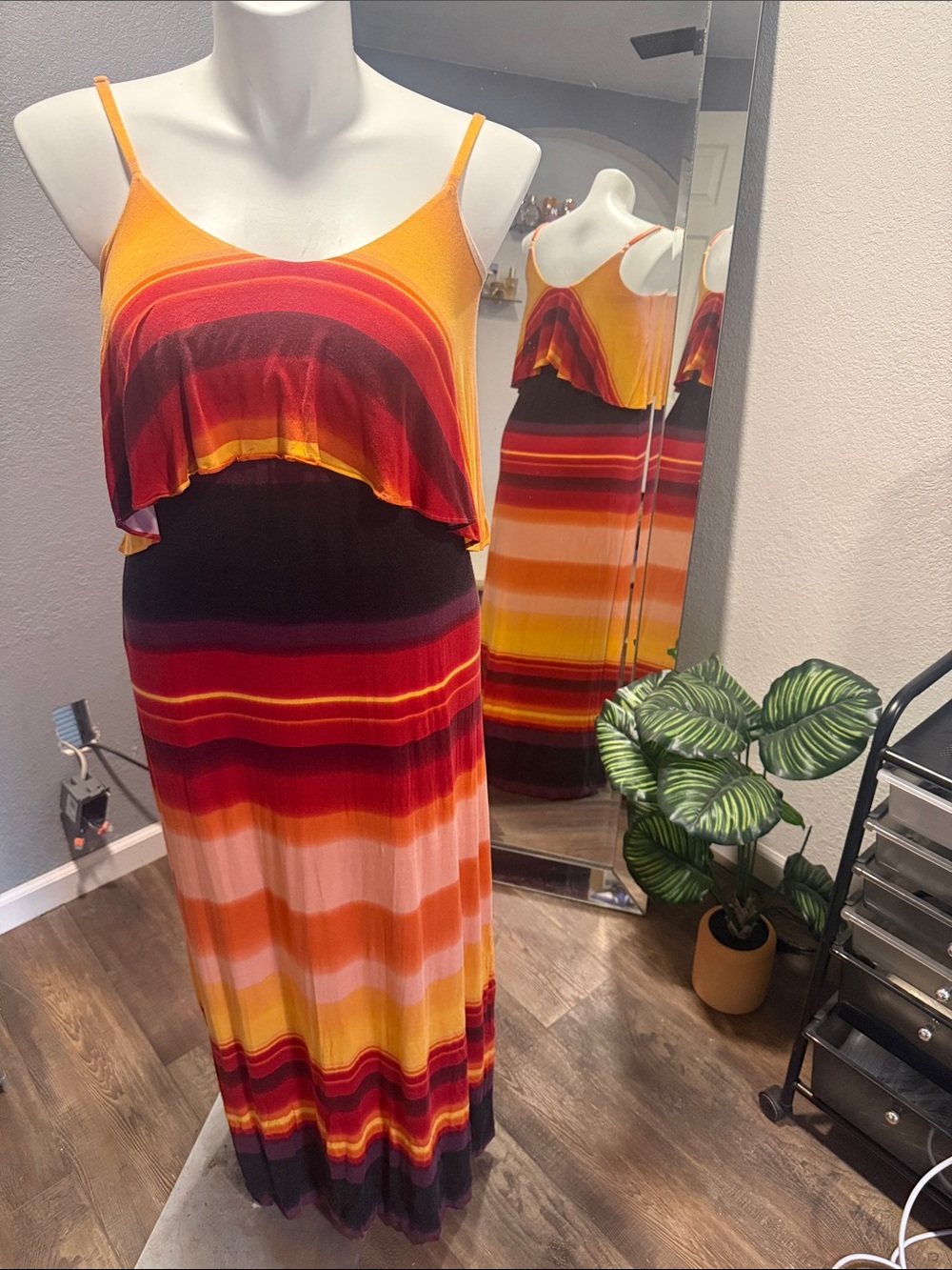 Soma Multicolor Striped Maxi Dress in Yellow, Orange, Red and Black